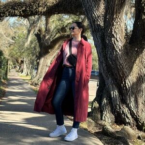 Burning Torch burgundy Trench Coat oversized size:XS